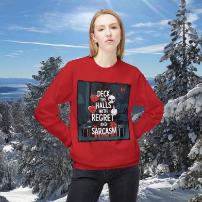 Tinsel, Tears, and Sarcasm: The Deck the Halls with Regret Holiday Sweatshirt - Image 5