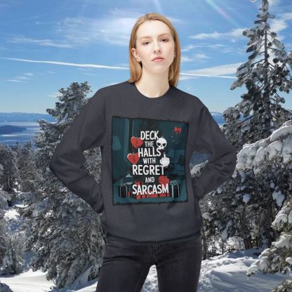 Tinsel, Tears, and Sarcasm: The Deck the Halls with Regret Holiday Sweatshirt - Image 2