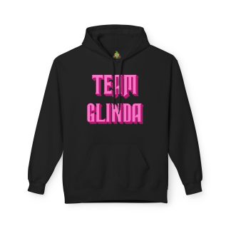 Unisex sweatshirt with 'Team Glinda' printed in bold, stylish lettering, celebrating the beloved Good Witch from Wicked. Crafted from an 80% cotton and 20% polyester blend, it features a dropped shoulder design, color-matched jersey-lined hood, and a spacious pouch pocket. Designed for comfort and sustainability, this classic-fit sweatshirt is made with eco-friendly and ethically sourced materials.