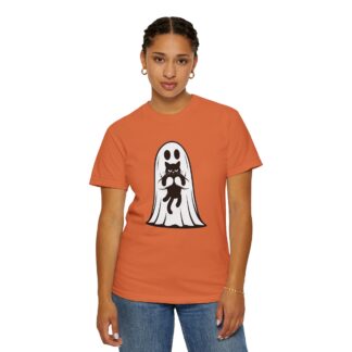 Ghost and Black Cat T-Shirt, Comfort Colors Tee, Perfect for Halloween and Cat Lovers and Anyone Who Loves to Show Off their Cute Kitty