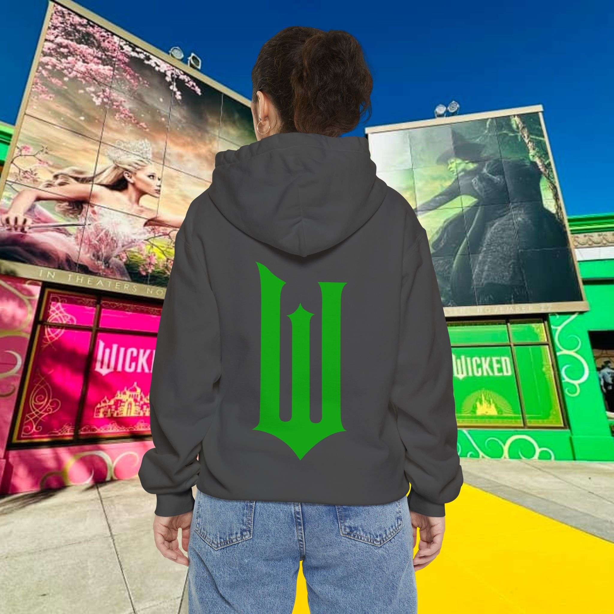 Wicked For Good Comfort Colors Hoodie, Elphaba Hat Sweatshirt, Pink Green Wicked Movie Gift, Printed Front and Back - Image 7