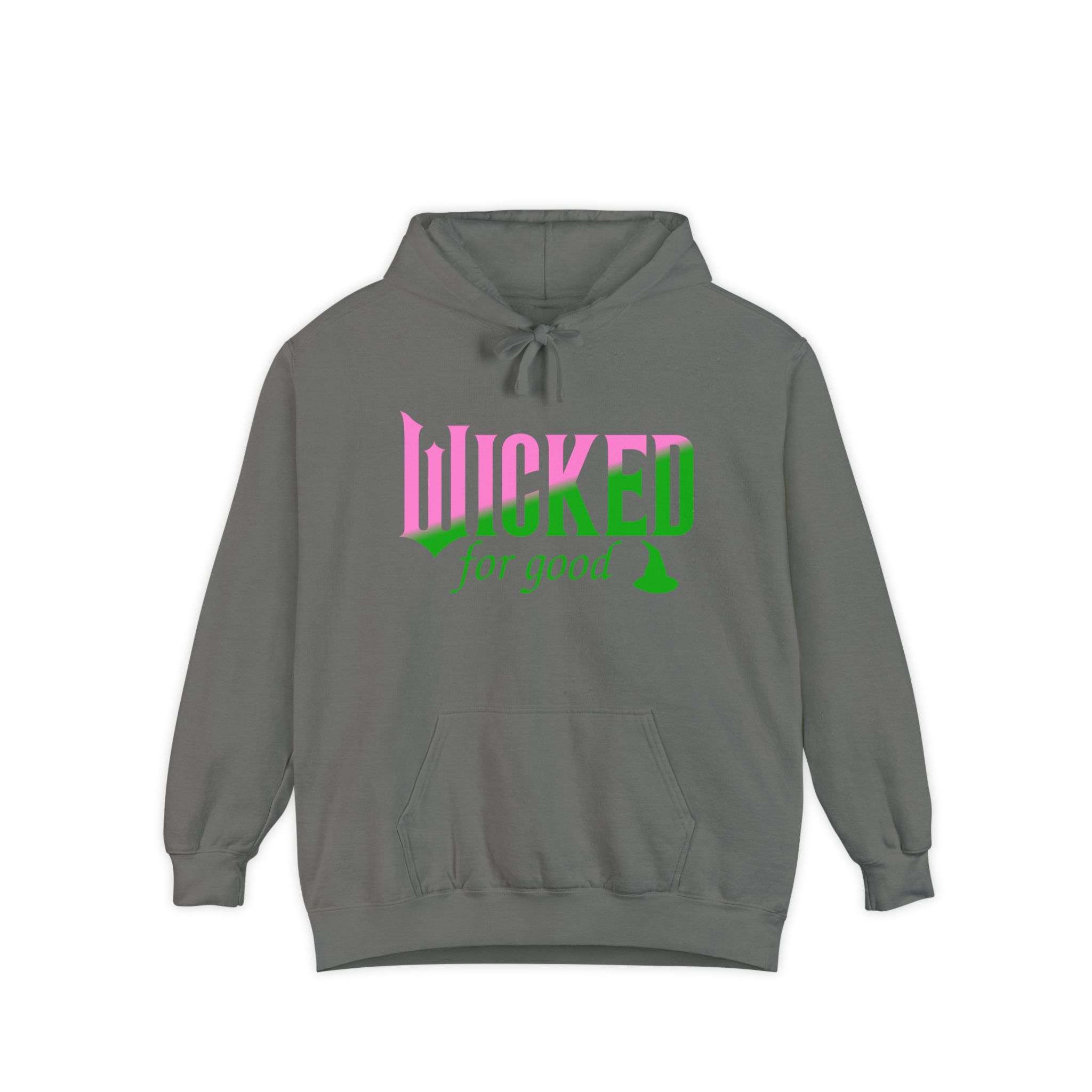 Wicked For Good Comfort Colors Hoodie, Elphaba Hat Sweatshirt, Pink Green Wicked Movie Gift, Printed Front and Back - Image 9