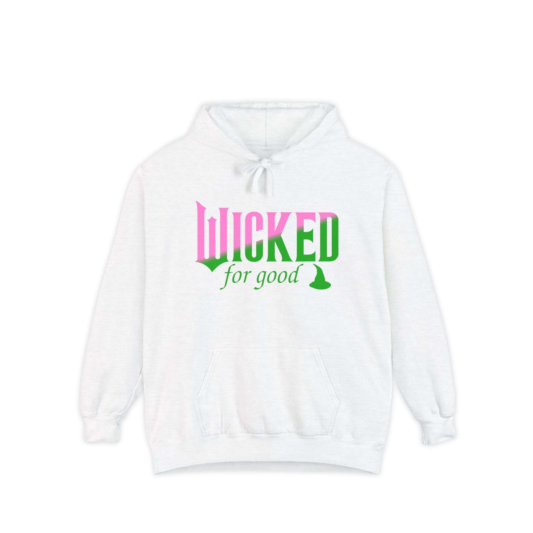 Wicked For Good Comfort Colors Hoodie, Elphaba Hat Sweatshirt, Pink Green Wicked Movie Gift, Printed Front and Back - Image 2