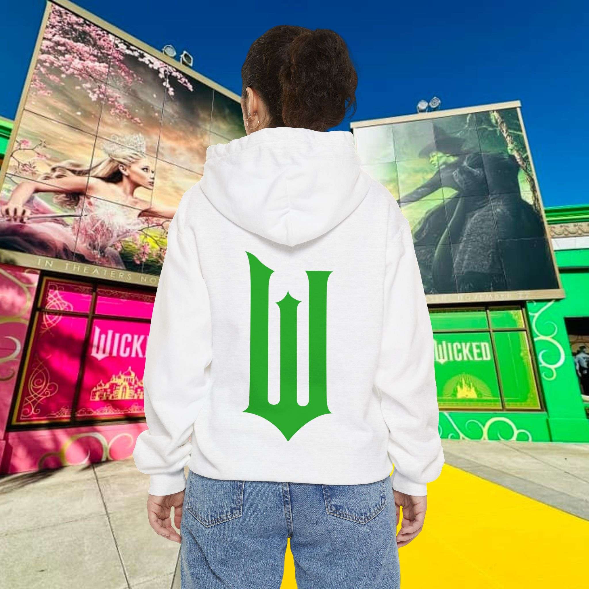 Wicked For Good Comfort Colors Hoodie, Elphaba Hat Sweatshirt, Pink Green Wicked Movie Gift, Printed Front and Back - Image 4