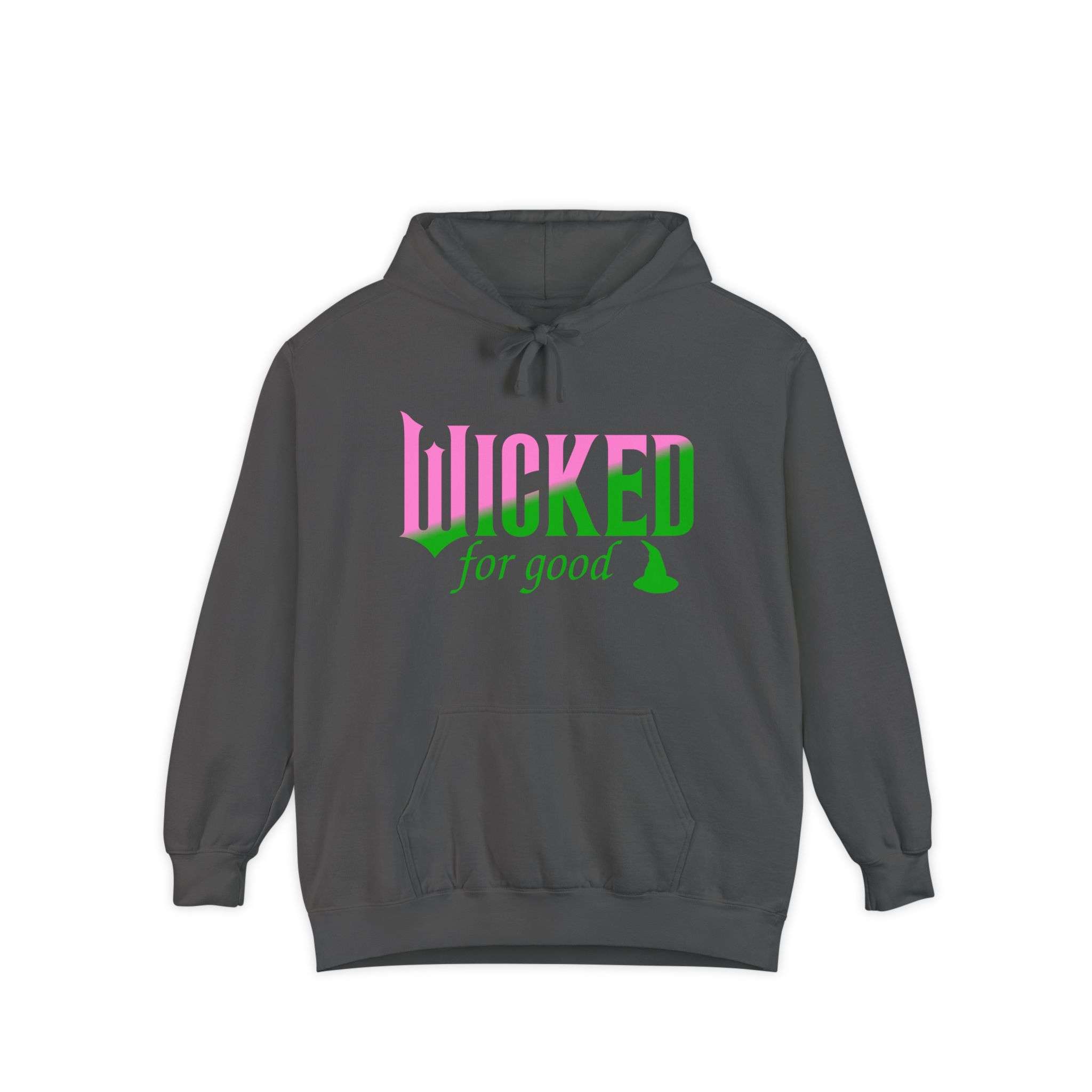 Wicked For Good Comfort Colors Hoodie, Elphaba Hat Sweatshirt, Pink Green Wicked Movie Gift, Printed Front and Back - Image 5