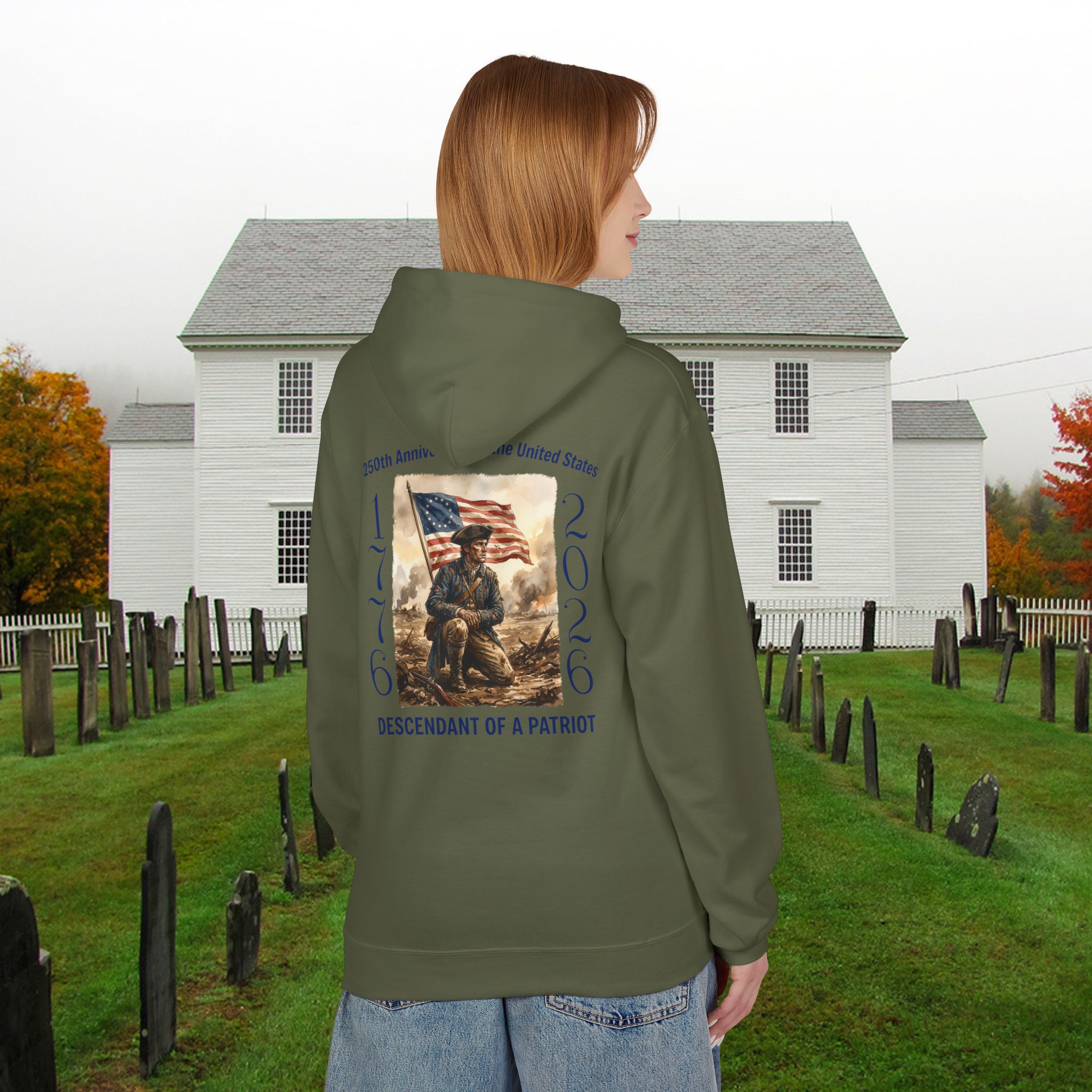 America 250th Anniversary Hoodie - 1776–2026 Patriotic Sweatshirt - Revolutionary Soldier & Betsy Ross Flag - Image 9