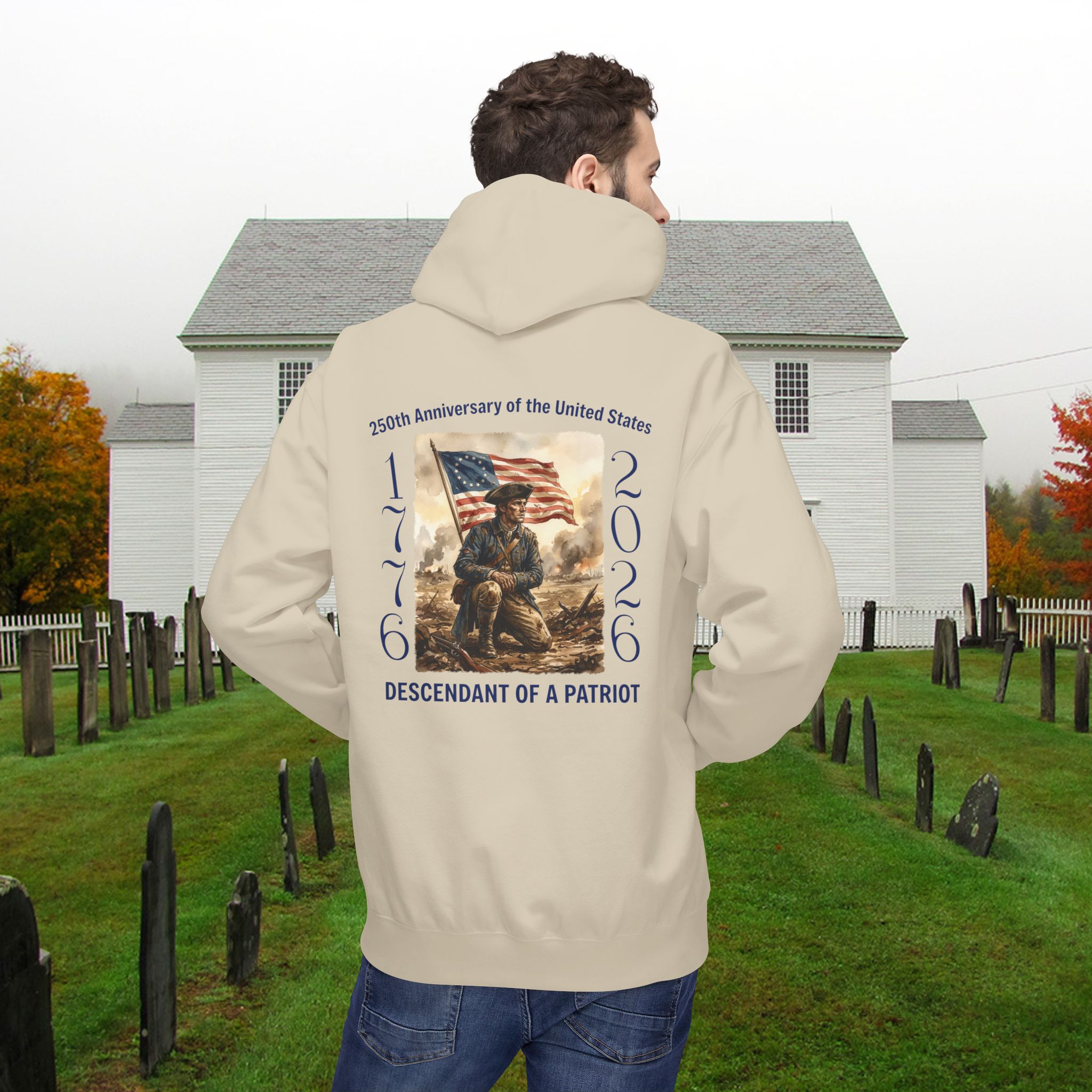 America 250th Anniversary Hoodie - 1776–2026 Patriotic Sweatshirt - Revolutionary Soldier & Betsy Ross Flag - Image 2